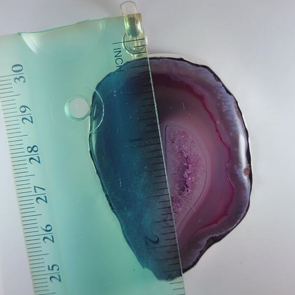 Purple Agate Geode Pendant 2.25" Polished Slice Necklace in Silver Bezel - Picture 4 of 10